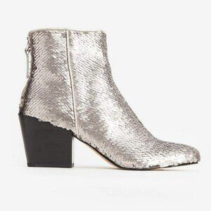 Dolce Vita Coltyn Sequined Pointed Toe Block Heel Booties in Silver - NWT/NIB